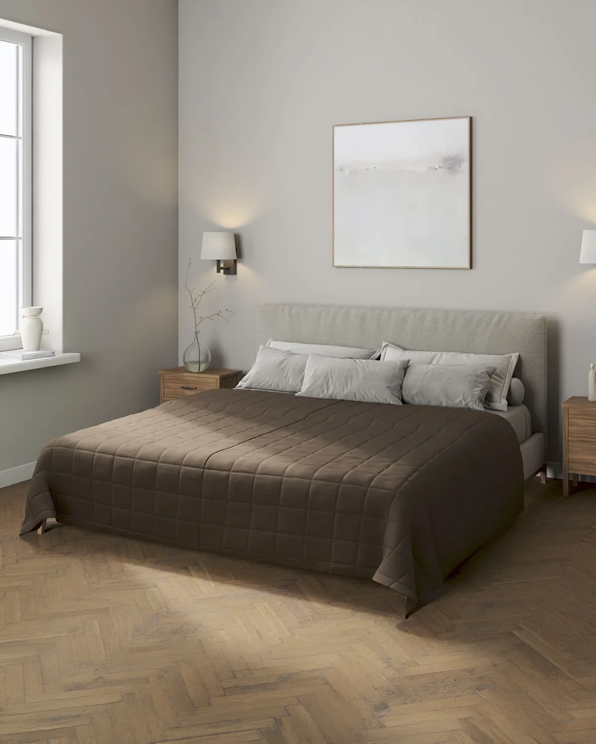 Tagesdecke mit Karosteppung Farbe braun Stoff strukturiert van Dekoria – productfoto