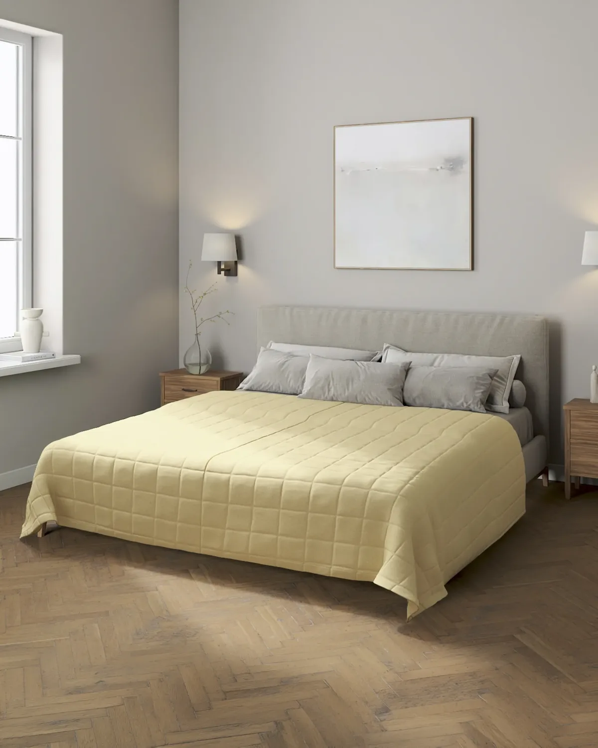 Tagesdecke mit Karosteppung Farbe creme Stoff glänzend, strukturiert van Dekoria – productfoto