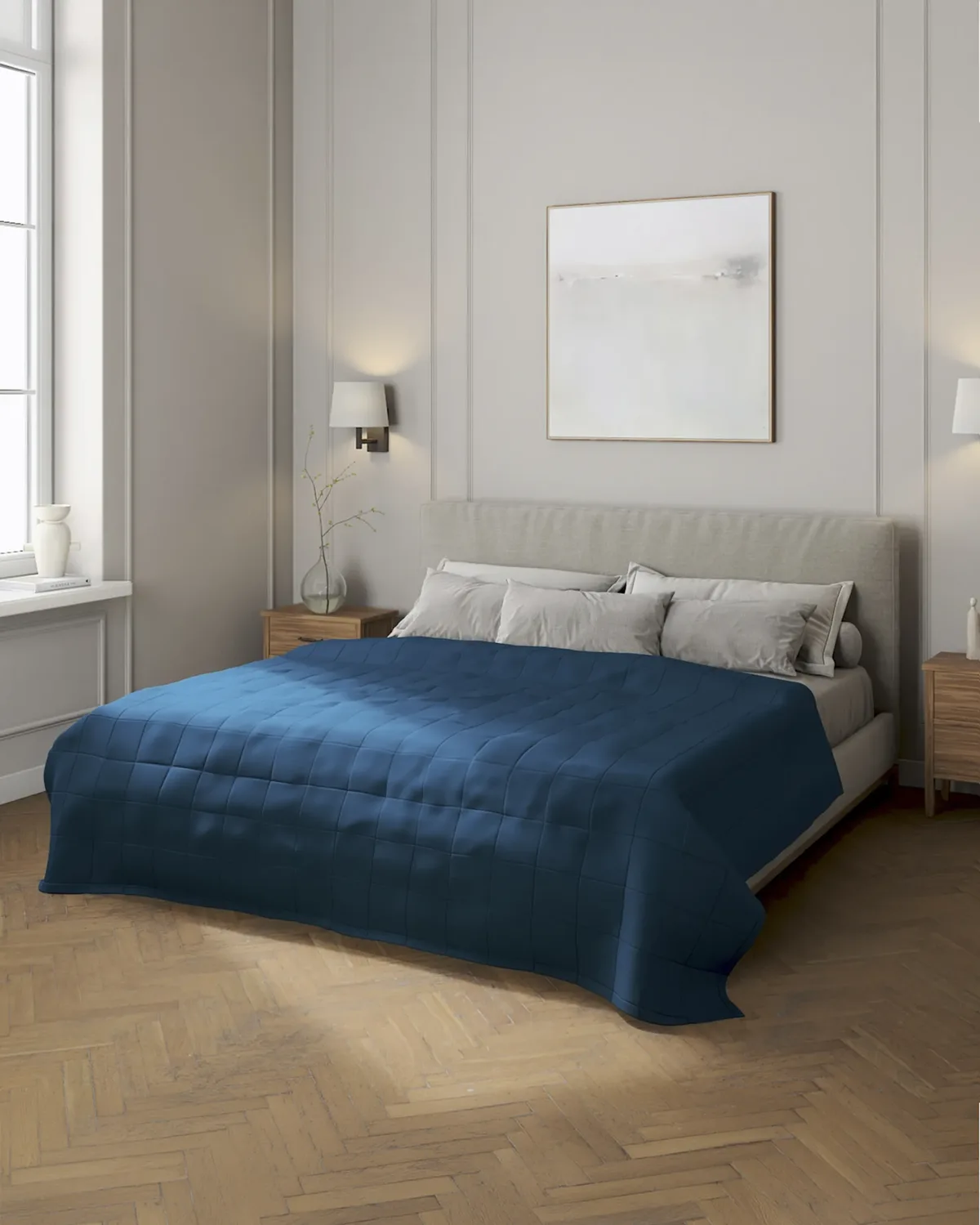 Tagesdecke mit Karosteppung Farbe dunkelblau van Dekoria – productfoto