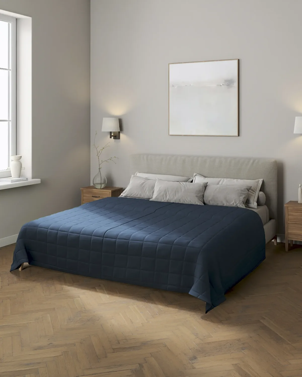 Tagesdecke mit Karosteppung Farbe dunkelblau van Dekoria – productfoto