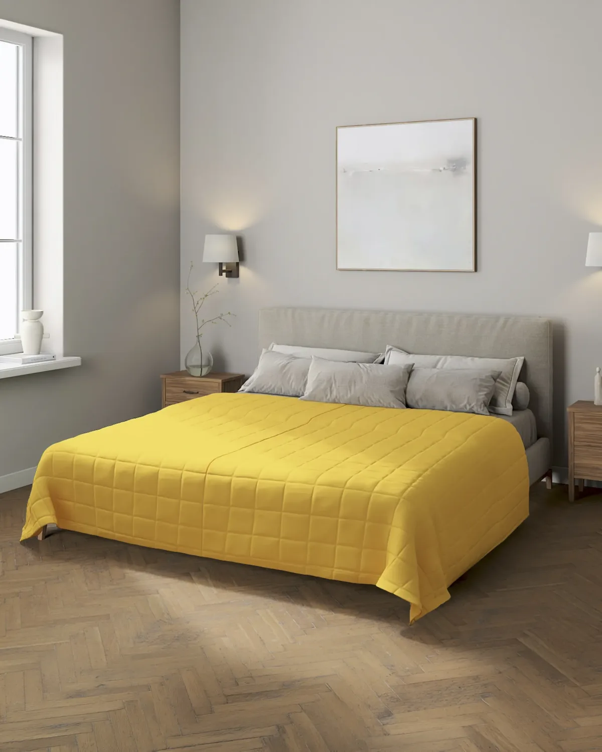 Tagesdecke mit Karosteppung Farbe gelb van Dekoria – productfoto