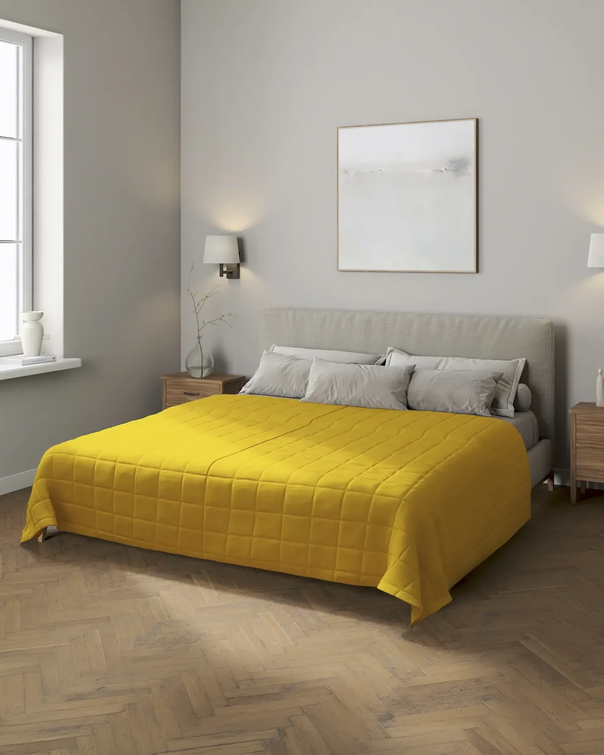 Tagesdecke mit Karosteppung Farbe gelb Stoff strukturiert van Dekoria – productfoto