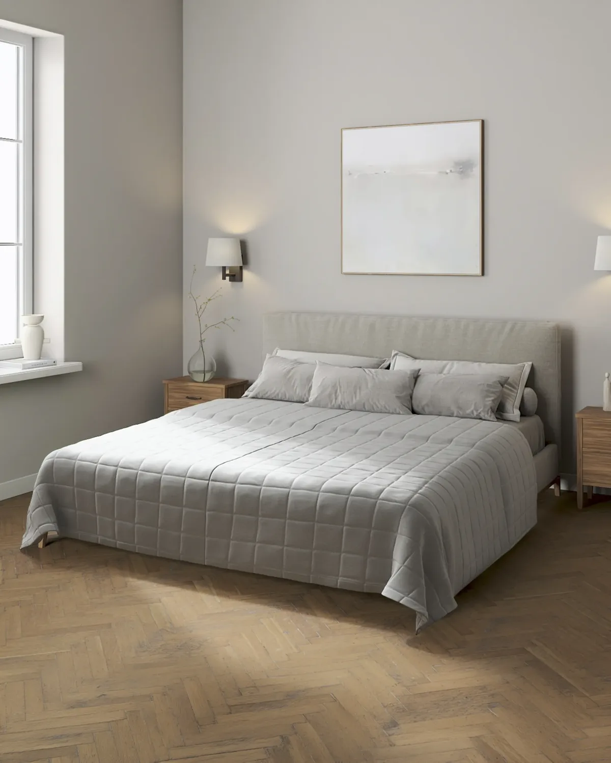 Tagesdecke mit Karosteppung Farbe grau Stoff samt van Dekoria – productfoto