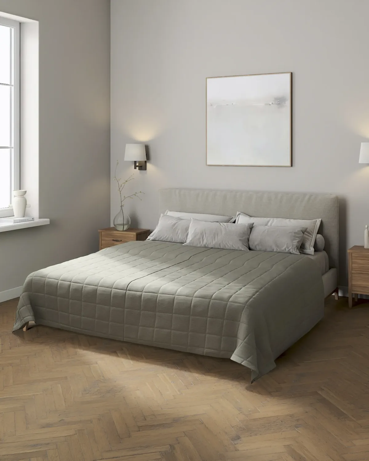 Tagesdecke mit Karosteppung Farbe grau Stoff strukturiert van Dekoria – productfoto