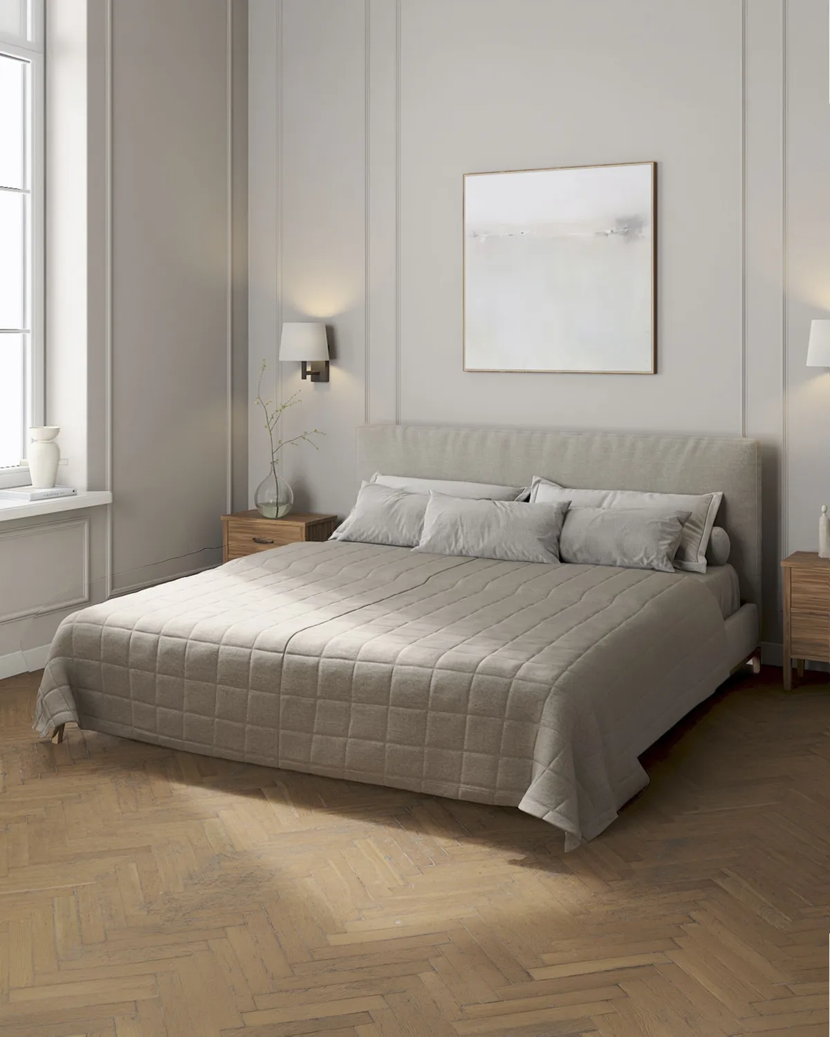Tagesdecke mit Karosteppung Farbe grau Stoff strukturiert van Dekoria – productfoto