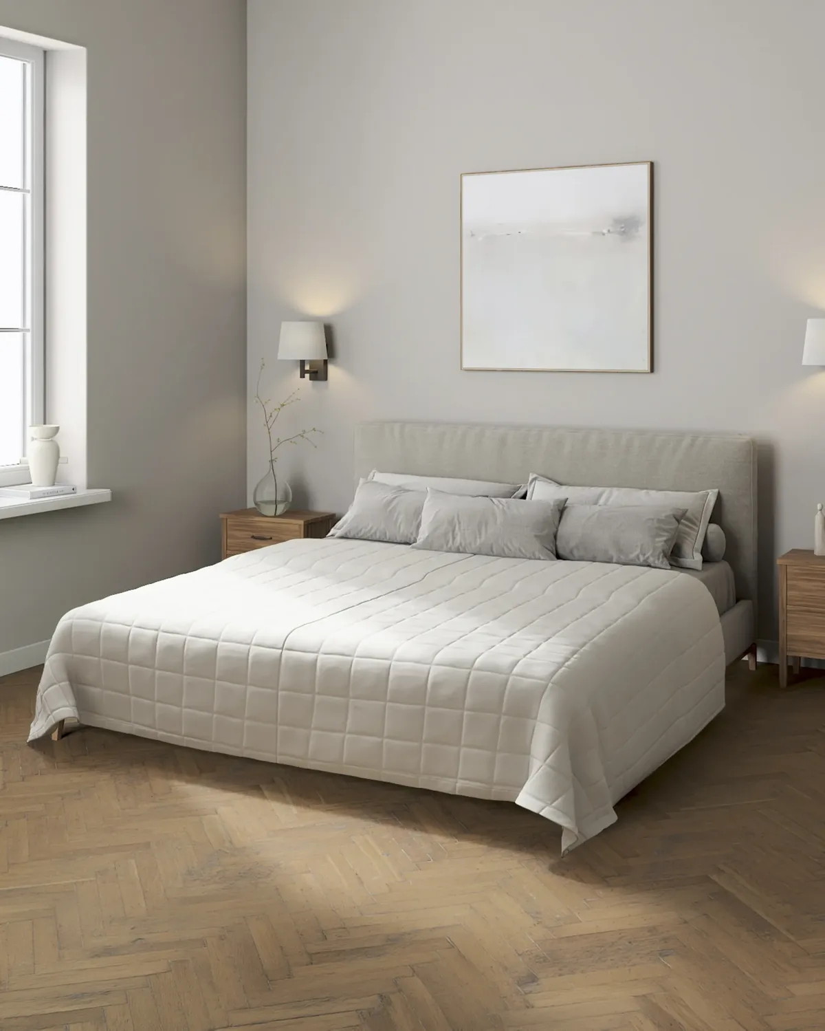 Tagesdecke mit Karosteppung Farbe grau Stoff strukturiert van Dekoria – productfoto