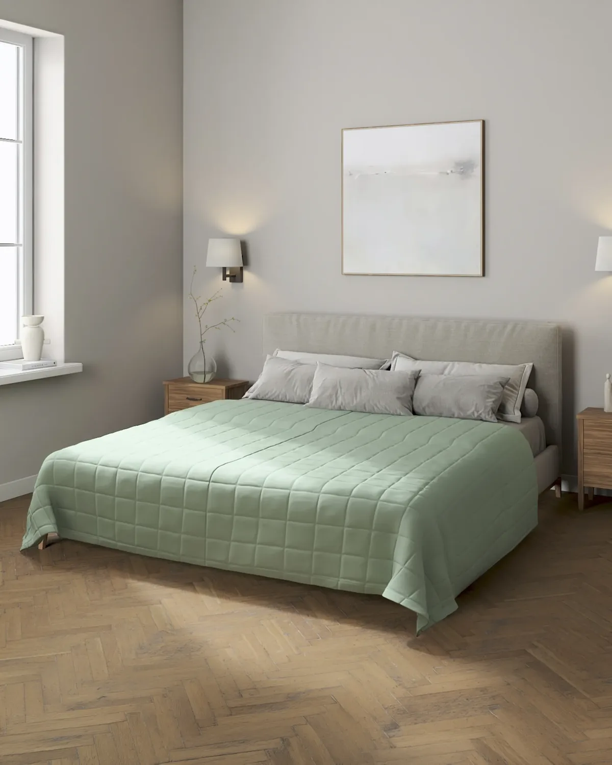 Tagesdecke mit Karosteppung Farbe grün van Dekoria – productfoto