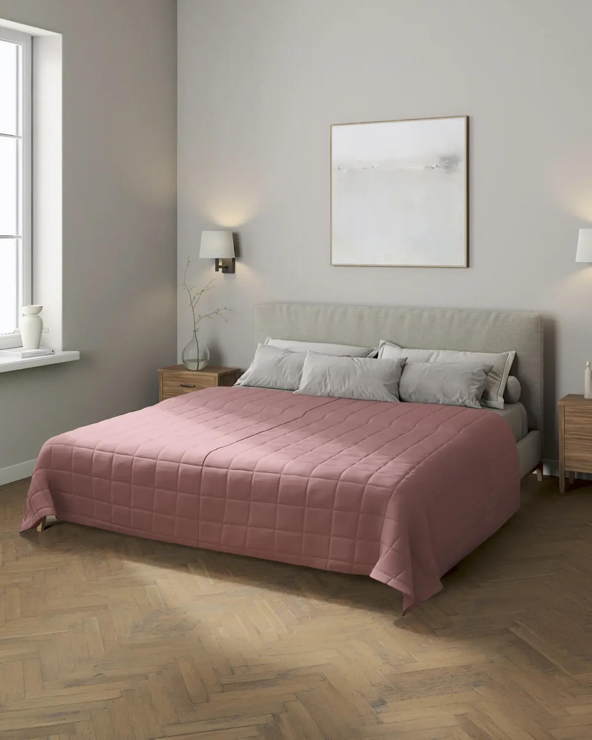 Tagesdecke mit Karosteppung Farbe rosa Stoff halbtransparent, strukturiert, aus leinen van Dekoria – productfoto