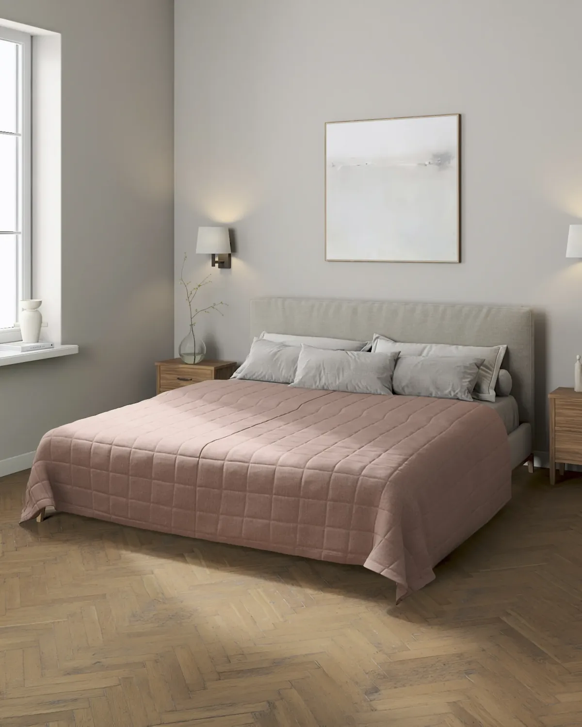 Tagesdecke mit Karosteppung Farbe rosa Stoff strukturiert van Dekoria – productfoto