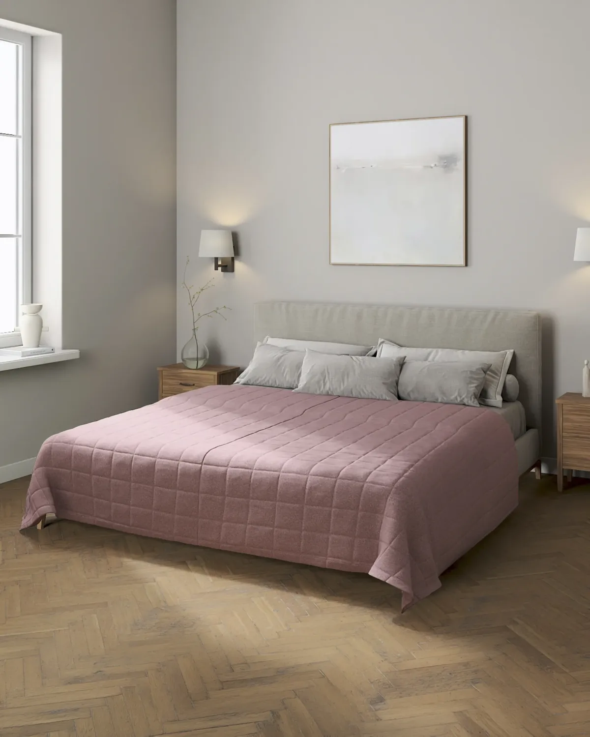 Tagesdecke mit Karosteppung Farbe rosa Stoff strukturiert van Dekoria – productfoto