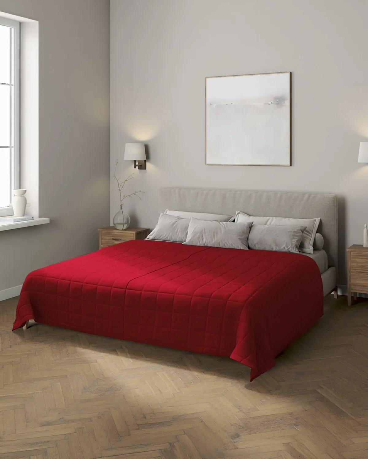 Tagesdecke mit Karosteppung Farbe rot Stoff strukturiert van Dekoria – productfoto