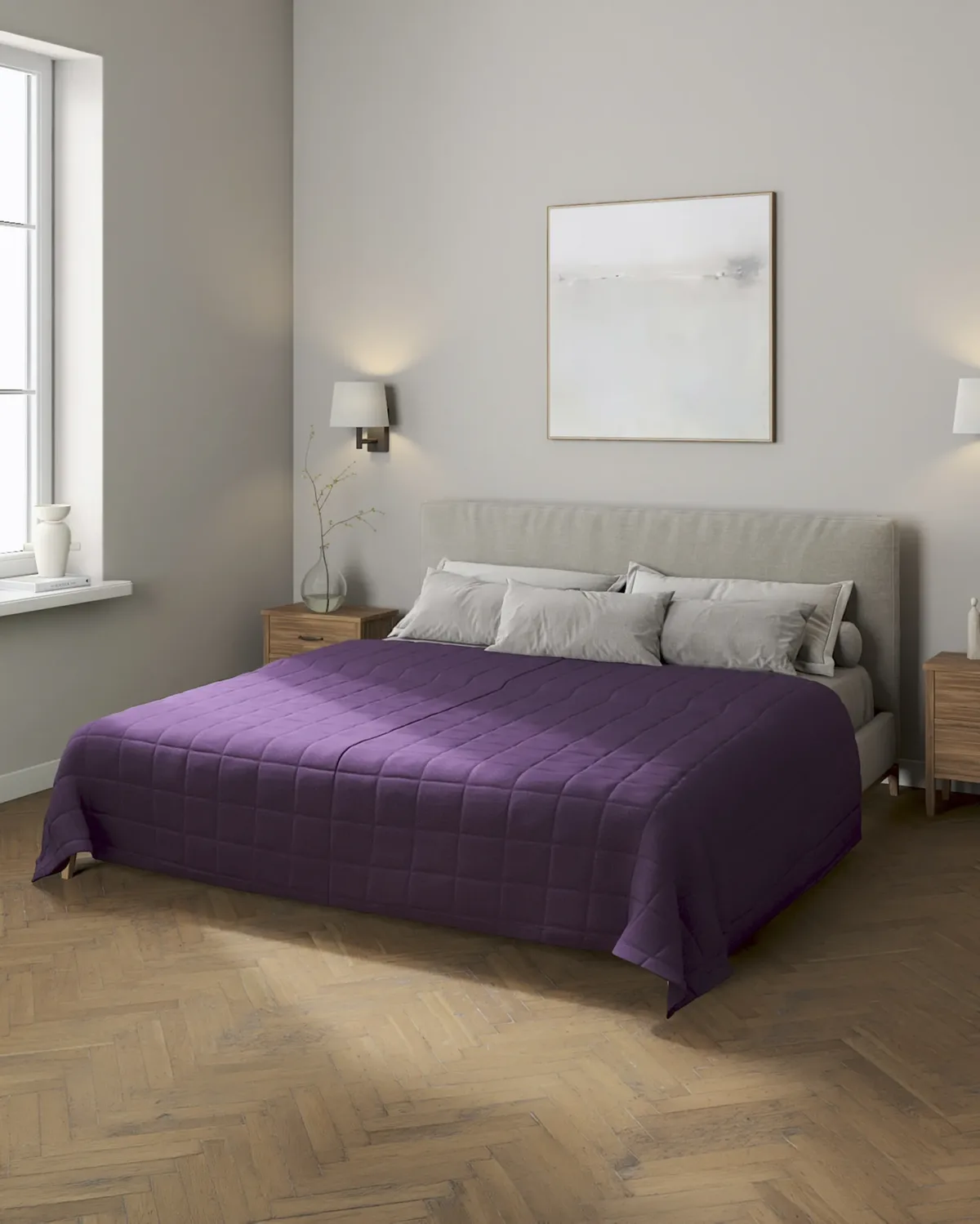 Tagesdecke mit Karosteppung Farbe violett Stoff strukturiert van Dekoria – productfoto