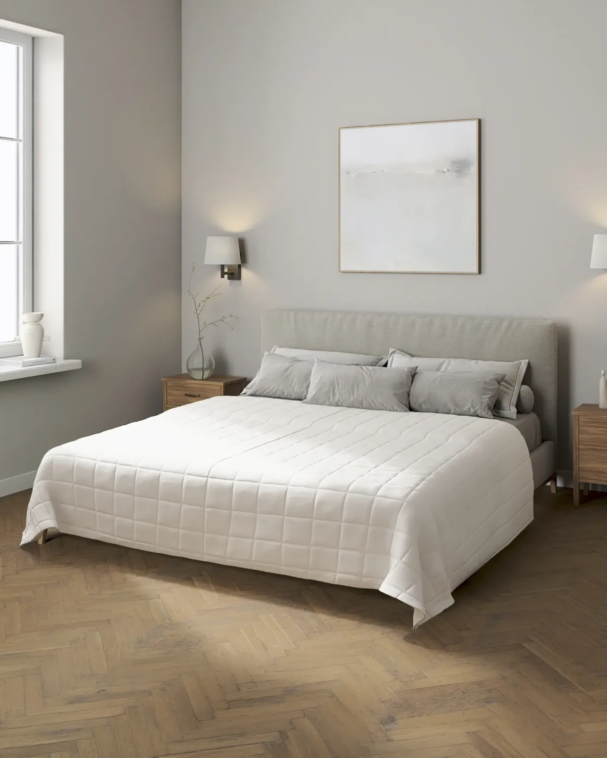 Tagesdecke mit Karosteppung Farbe weiß Stoff halbtransparent, strukturiert, aus leinen van Dekoria – productfoto