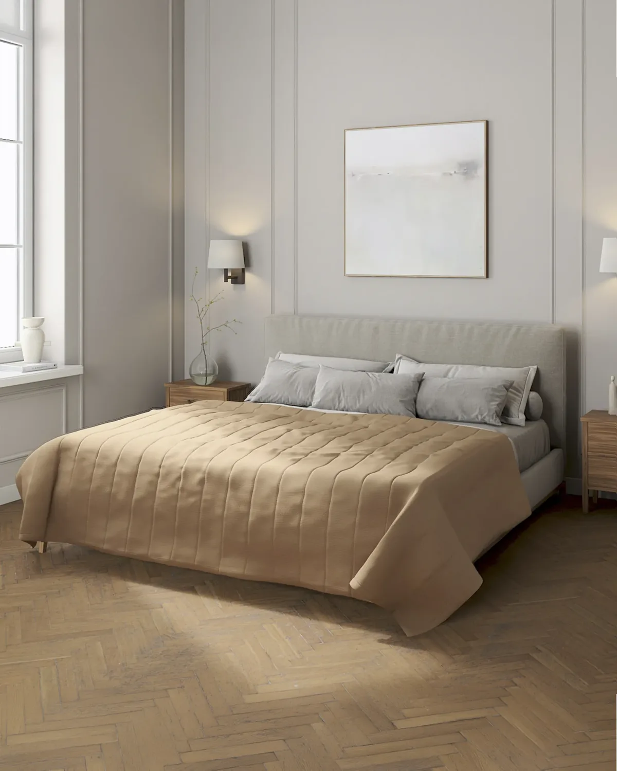 Tagesdecke mit Streifen-Steppung Farbe beige van Dekoria – productfoto