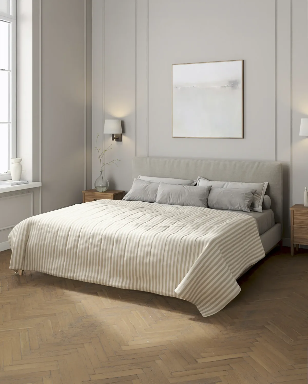 Tagesdecke mit Streifen-Steppung Farbe beige Stoff gemustert van Dekoria – productfoto