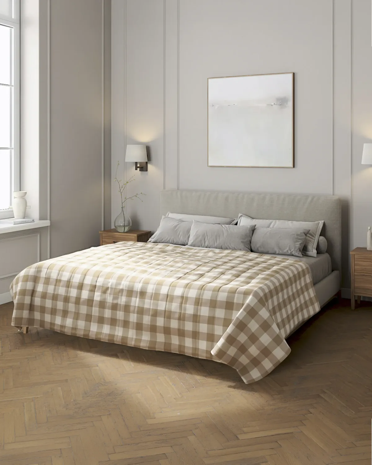 Tagesdecke mit Streifen-Steppung Farbe beige Stoff gemustert van Dekoria – productfoto