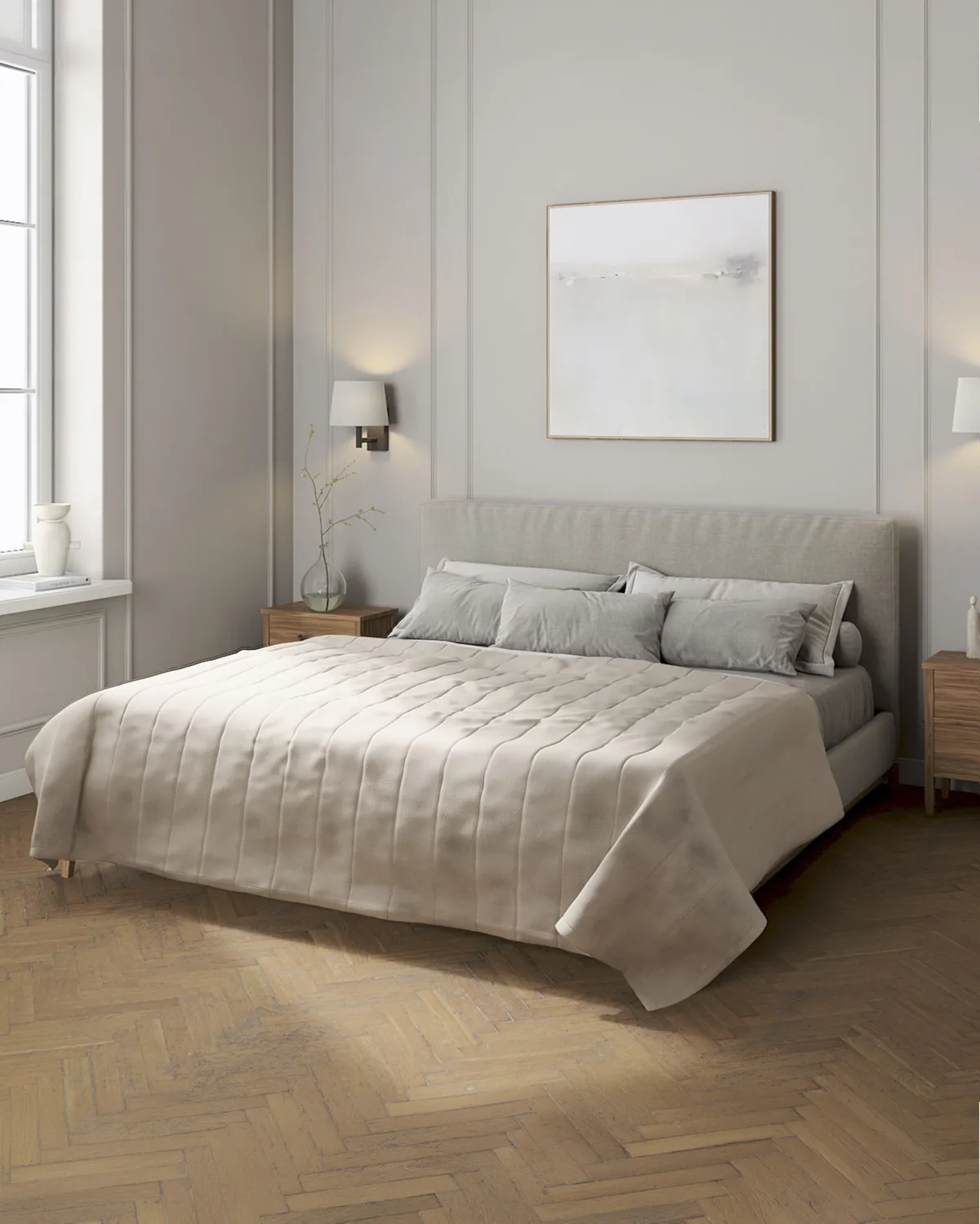 Tagesdecke mit Streifen-Steppung Farbe beige Stoff halbtransparent, strukturiert, aus leinen van Dekoria – productfoto