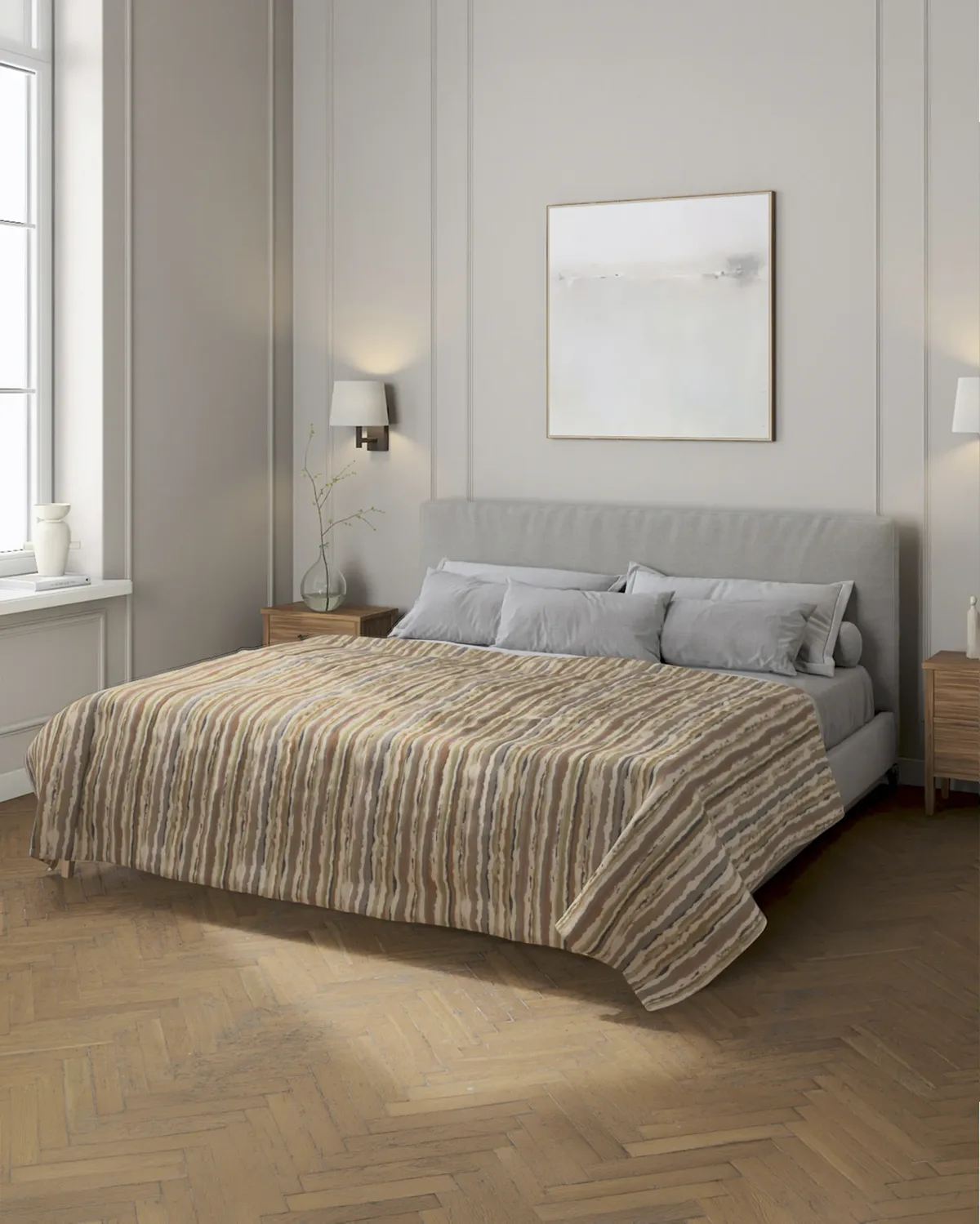 Tagesdecke mit Streifen-Steppung Farbe beige Stoff strukturiert, gemustert van Dekoria – productfoto