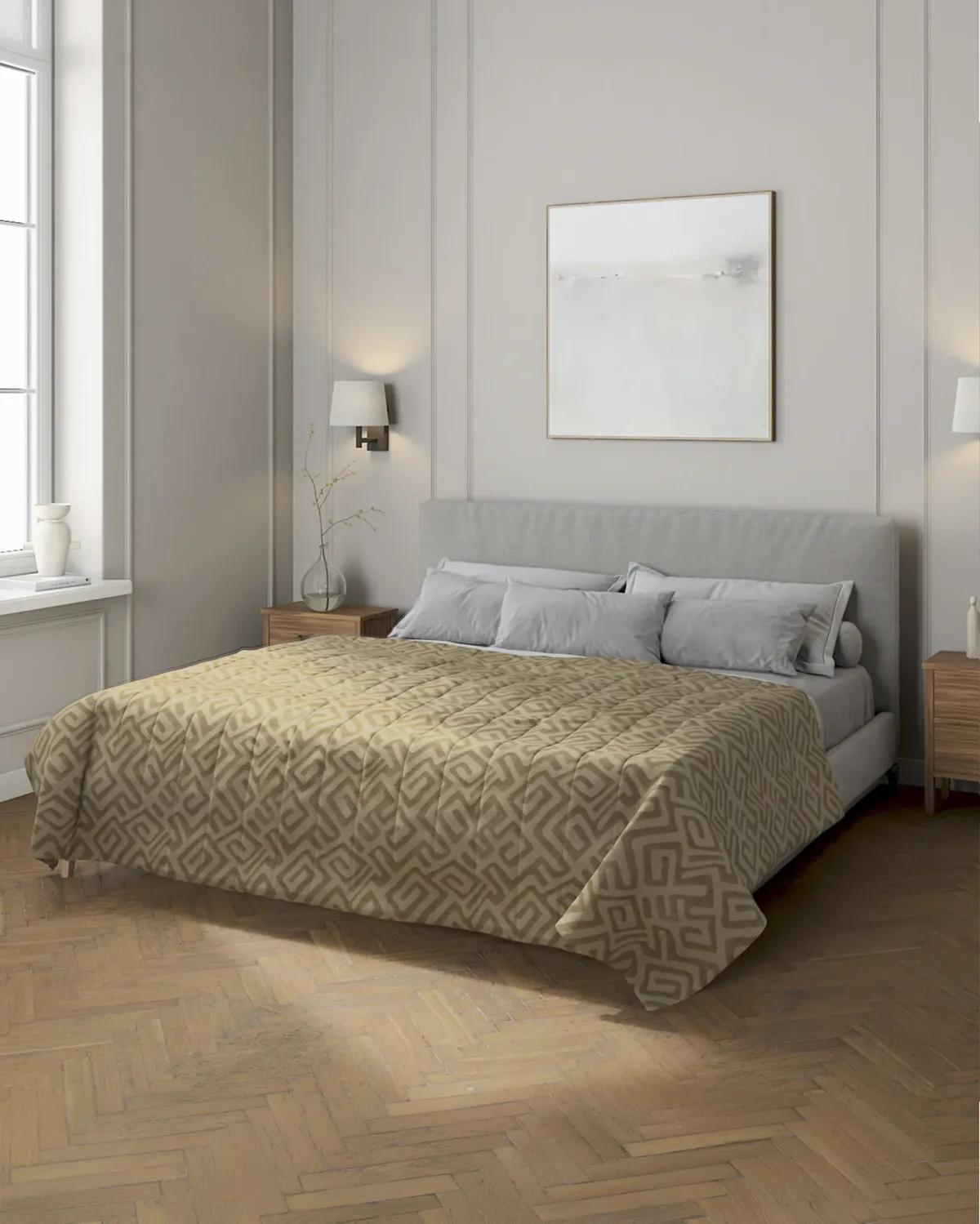 Tagesdecke mit Streifen-Steppung Farbe beige Stoff strukturiert, gemustert van Dekoria – productfoto