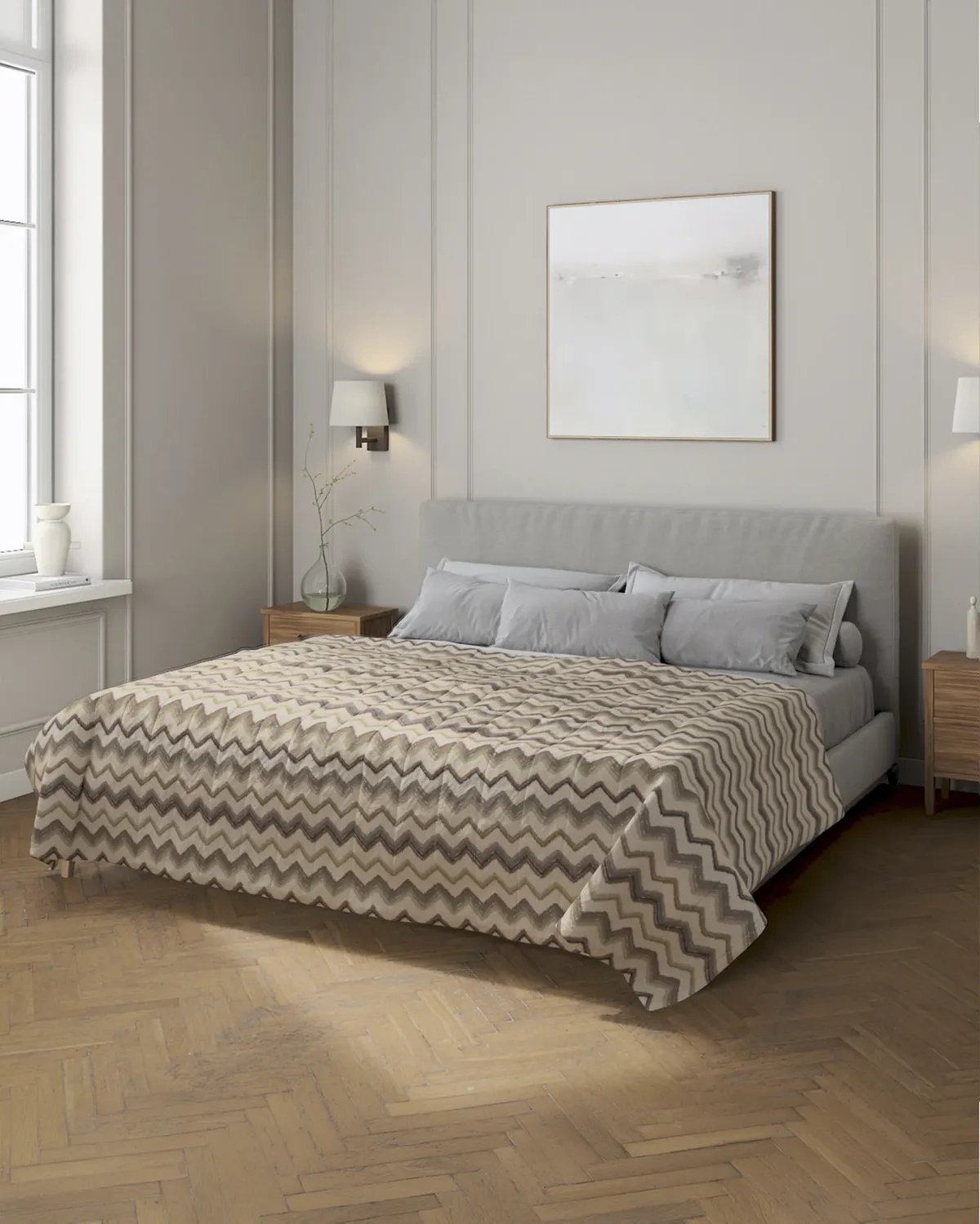 Tagesdecke mit Streifen-Steppung Farbe beige Stoff strukturiert, gemustert van Dekoria – productfoto