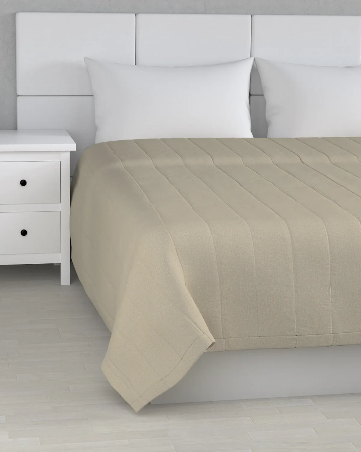 Tagesdecke mit Streifen-Steppung Farbe beige Stoff strukturiert van Dekoria – productfoto