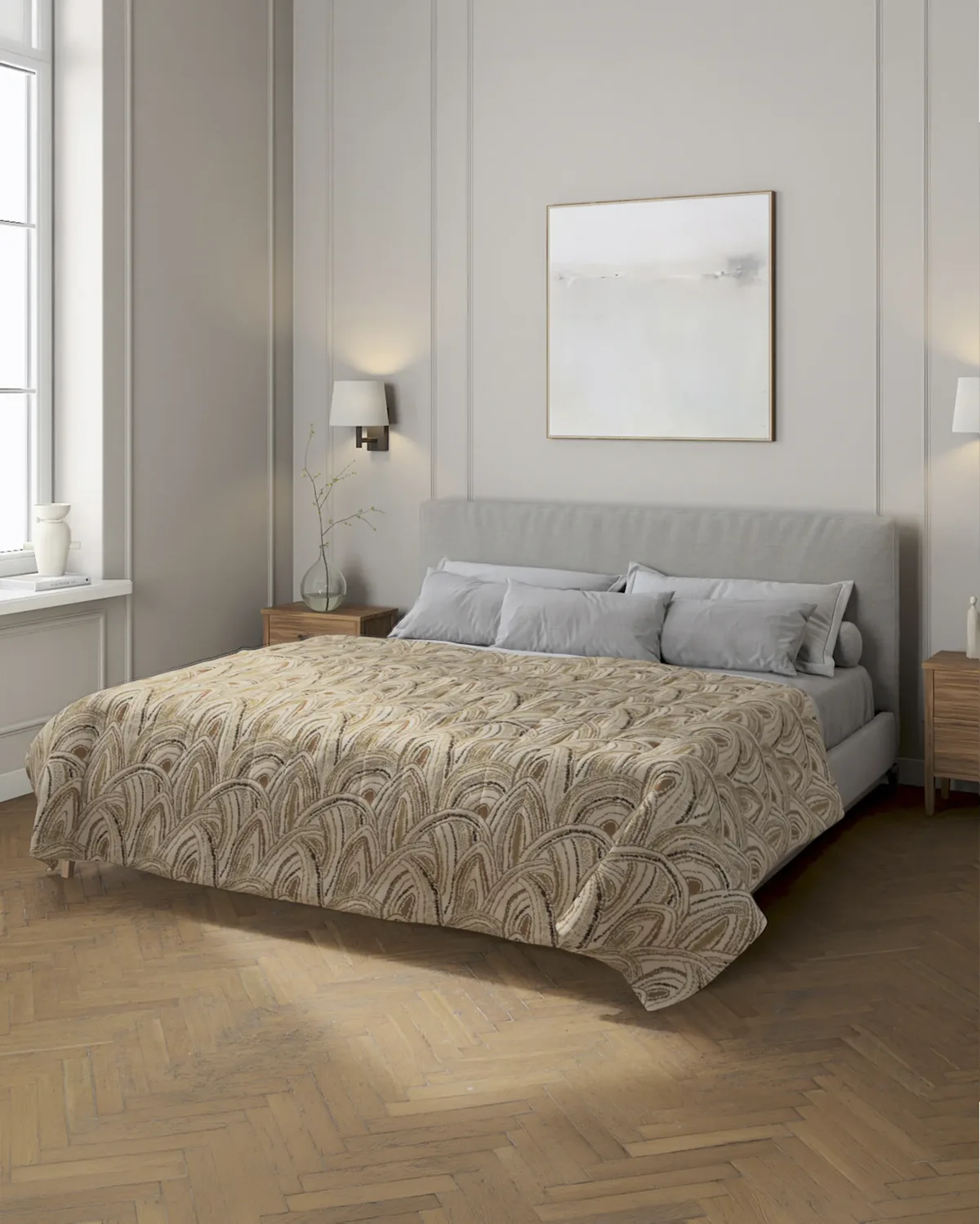 Tagesdecke mit Streifen-Steppung Farbe beige Stoff strukturiert, gemustert van Dekoria – productfoto