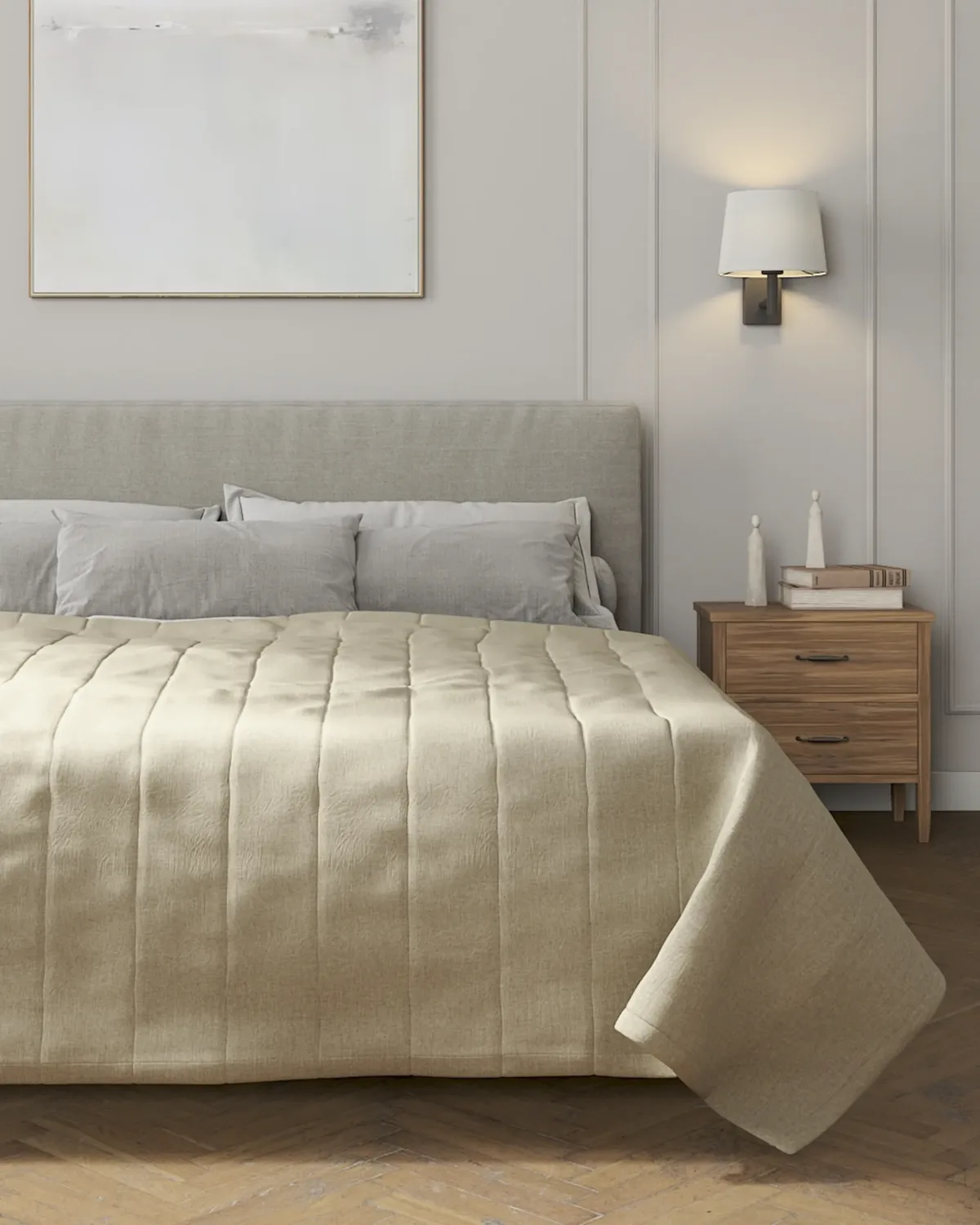 Tagesdecke mit Streifen-Steppung Farbe beige Stoff strukturiert van Dekoria – productfoto