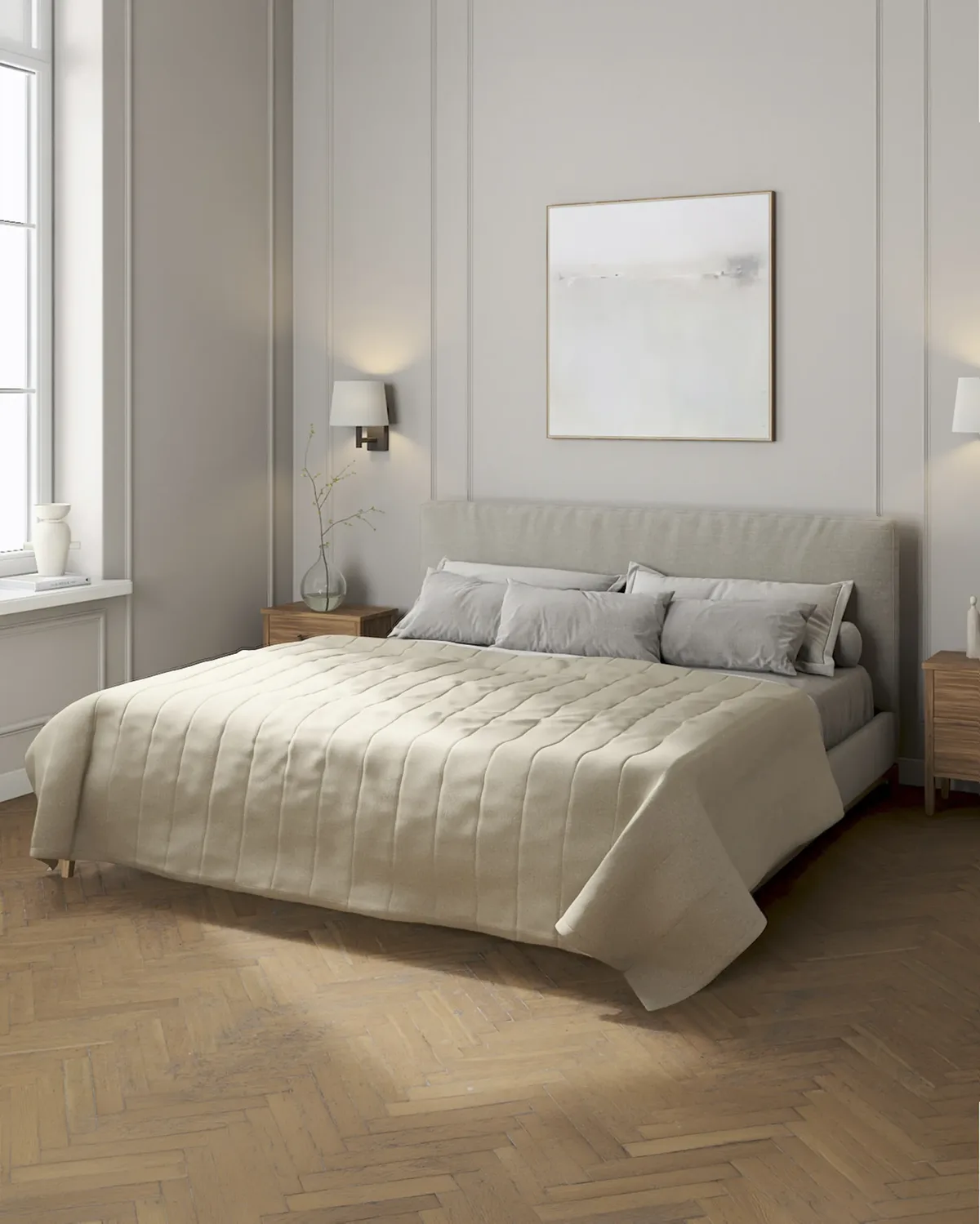 Tagesdecke mit Streifen-Steppung Farbe beige Stoff strukturiert van Dekoria – productfoto