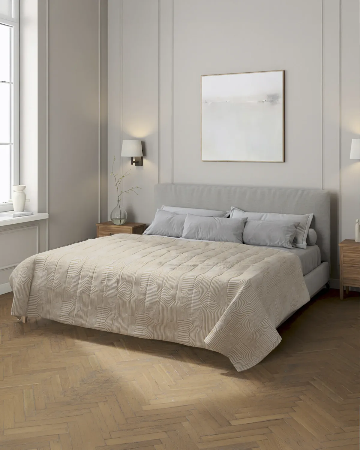 Tagesdecke mit Streifen-Steppung Farbe beige Stoff strukturiert, gemustert van Dekoria – productfoto