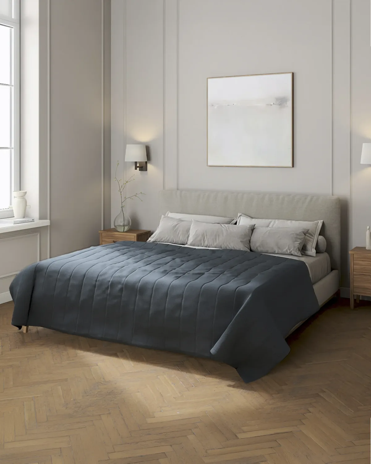 Tagesdecke mit Streifen-Steppung Farbe blau Stoff strukturiert van Dekoria – productfoto