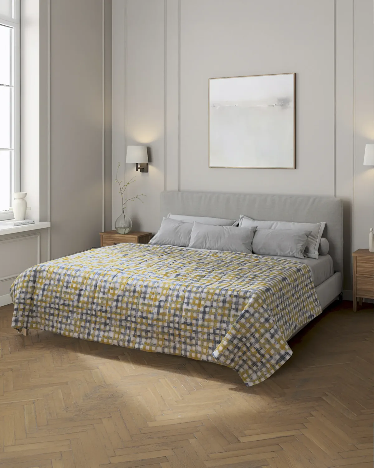 Tagesdecke mit Streifen-Steppung Farbe blau Stoff strukturiert, gemustert van Dekoria – productfoto