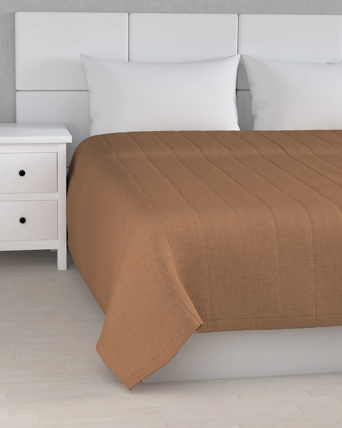 Tagesdecke mit Streifen-Steppung Farbe braun Stoff strukturiert van Dekoria – productfoto