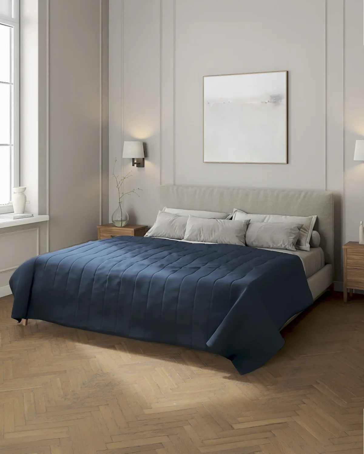 Tagesdecke mit Streifen-Steppung Farbe dunkelblau van Dekoria – productfoto