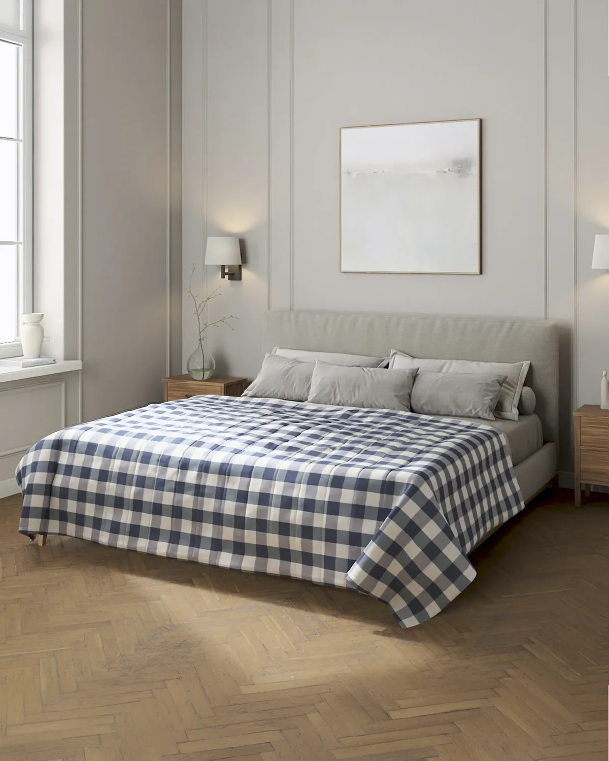Tagesdecke mit Streifen-Steppung Farbe dunkelblau Stoff gemustert van Dekoria – productfoto