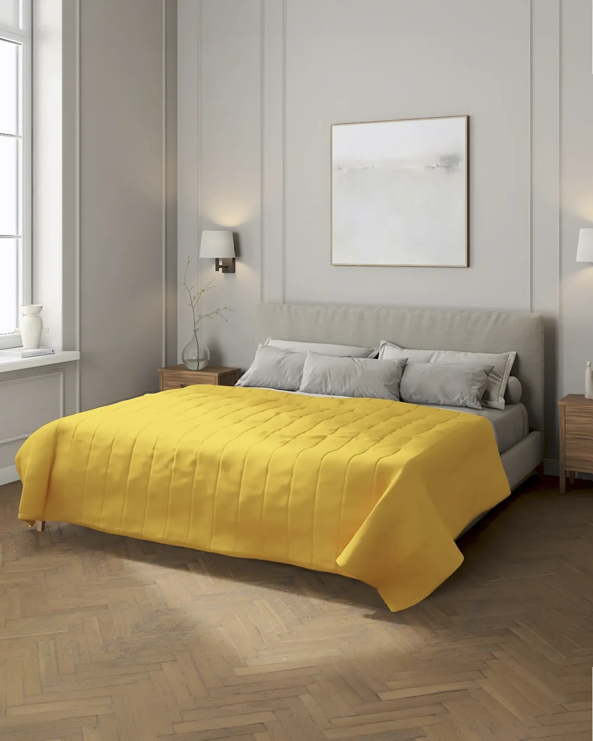 Tagesdecke mit Streifen-Steppung Farbe gelb van Dekoria – productfoto