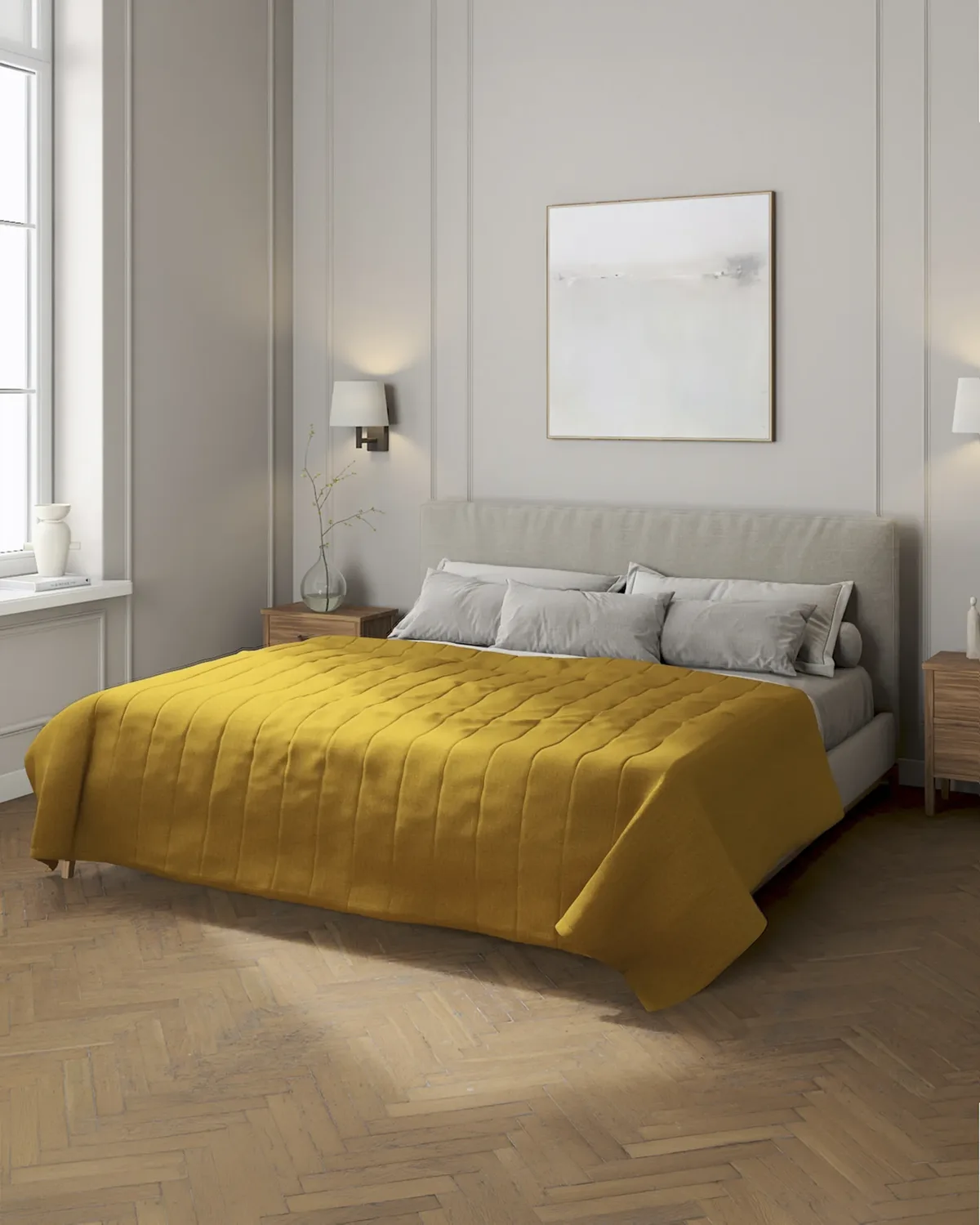 Tagesdecke mit Streifen-Steppung Farbe gelb Stoff strukturiert van Dekoria – productfoto