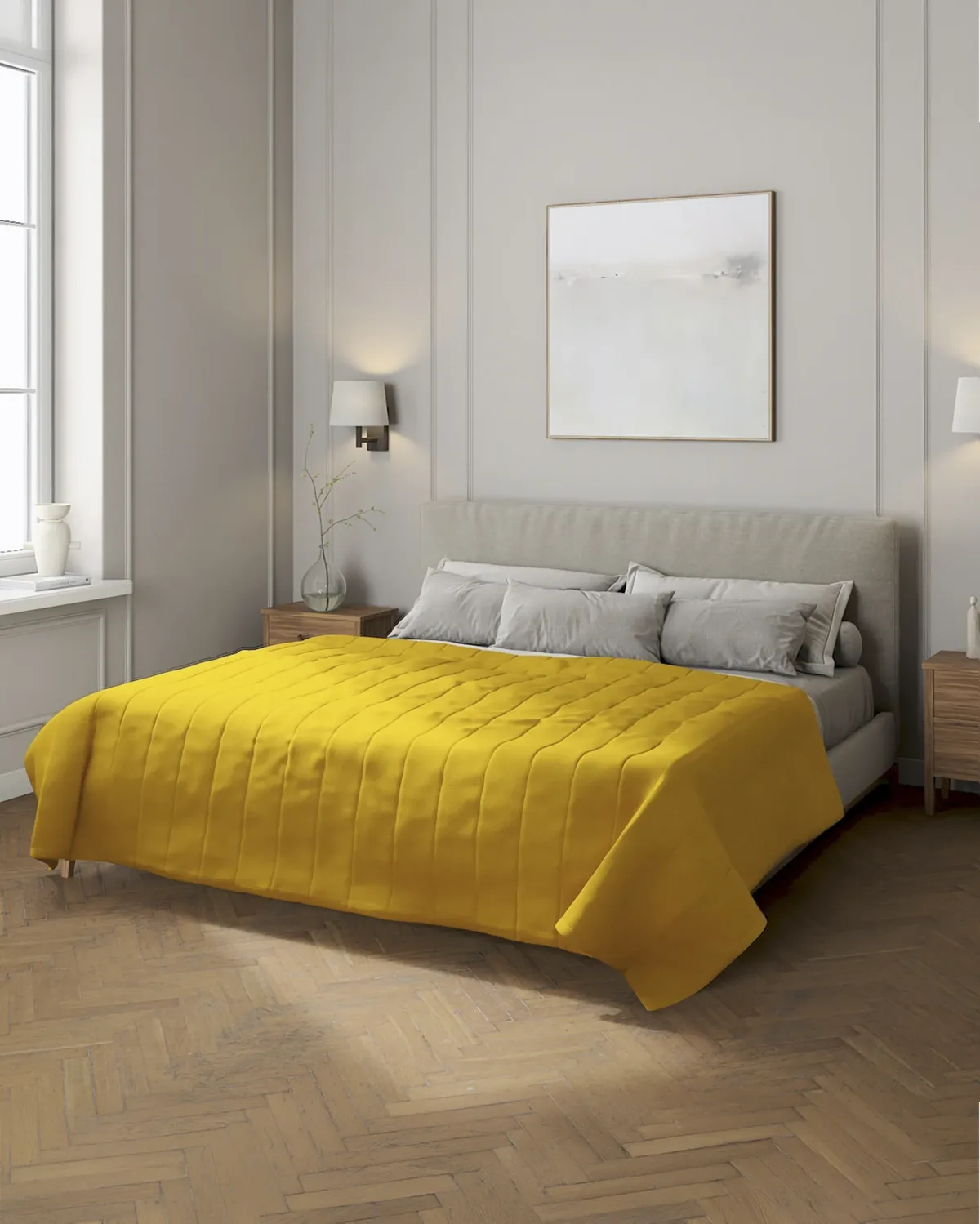 Tagesdecke mit Streifen-Steppung Farbe gelb Stoff strukturiert van Dekoria – productfoto