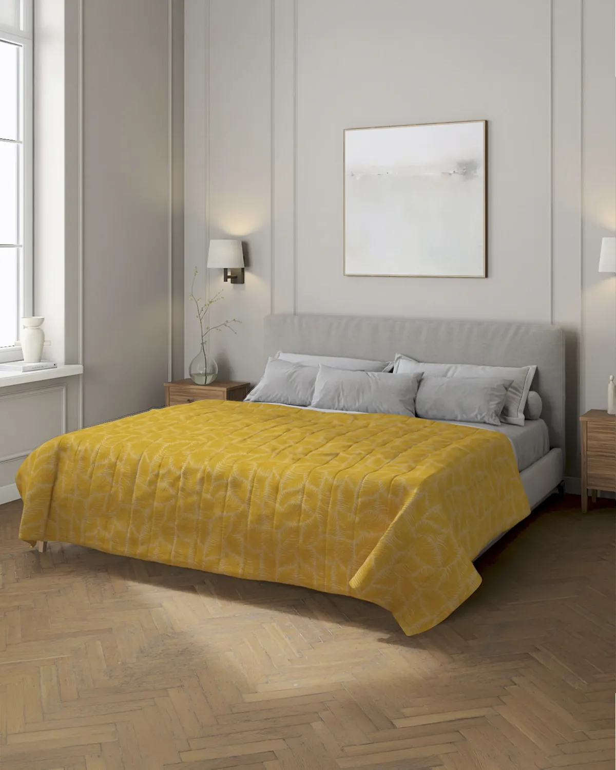 Tagesdecke mit Streifen-Steppung Farbe gelb Stoff strukturiert, gemustert van Dekoria – productfoto