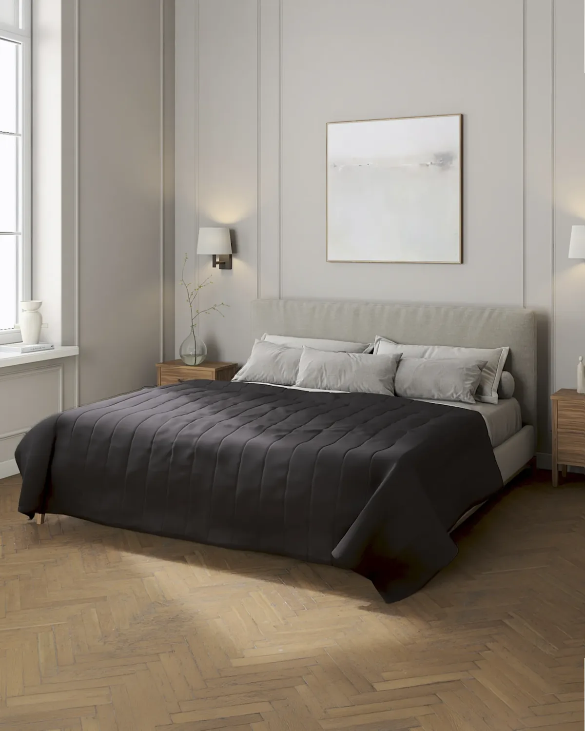 Tagesdecke mit Streifen-Steppung Farbe grau van Dekoria – productfoto