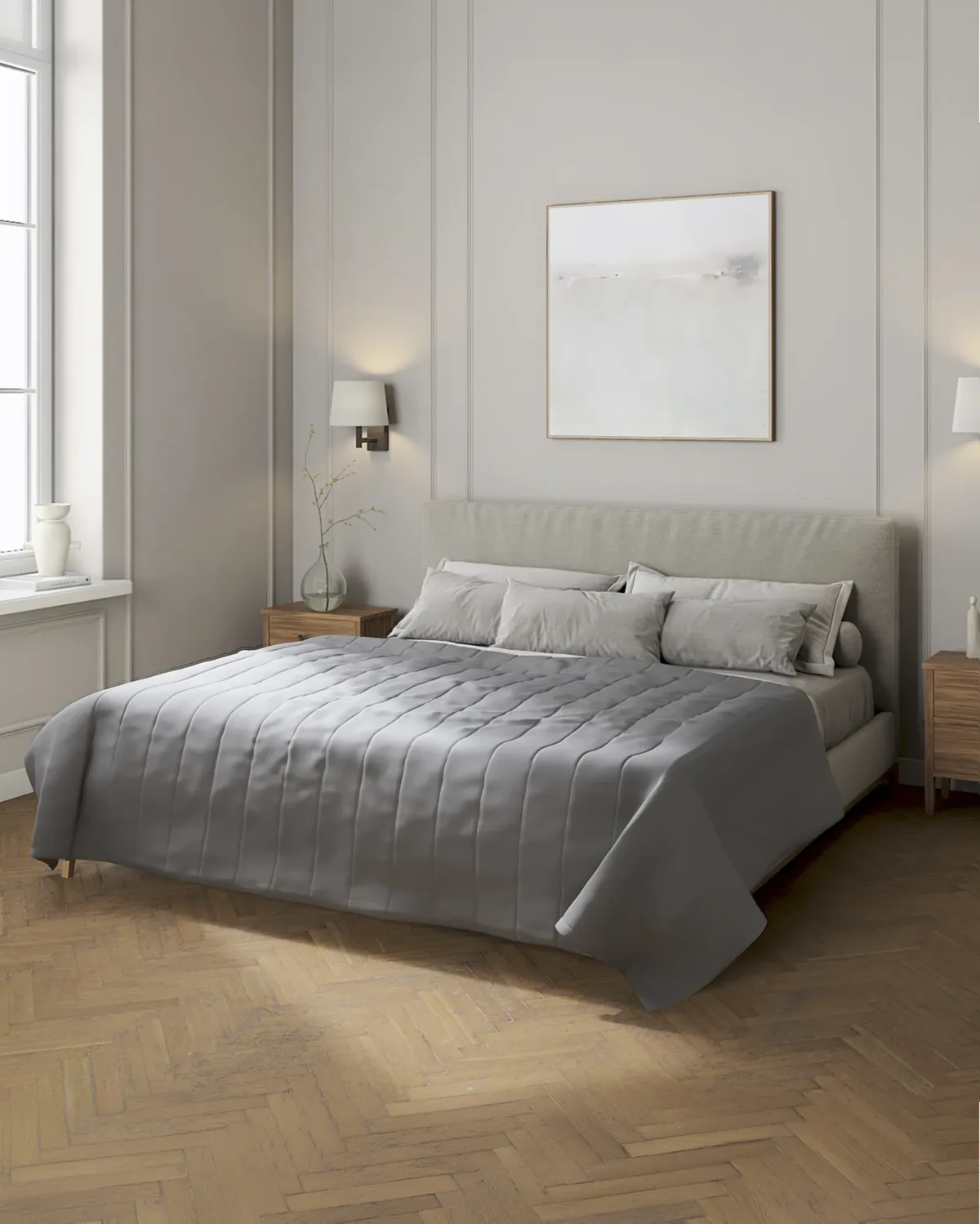 Tagesdecke mit Streifen-Steppung Farbe grau van Dekoria – productfoto