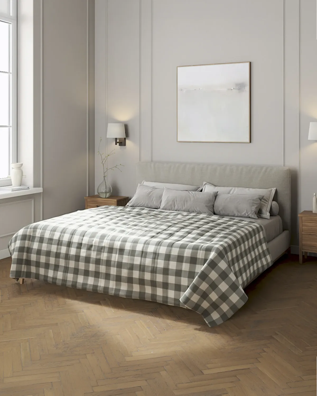 Tagesdecke mit Streifen-Steppung Farbe grau Stoff gemustert van Dekoria – productfoto