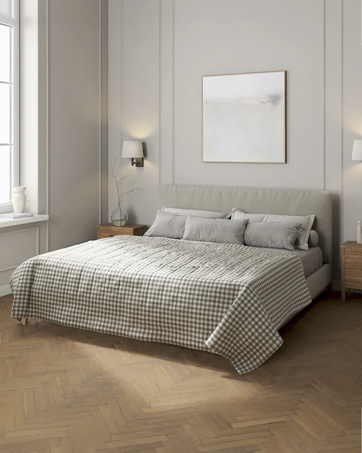 Tagesdecke mit Streifen-Steppung Farbe grau Stoff gemustert van Dekoria – productfoto