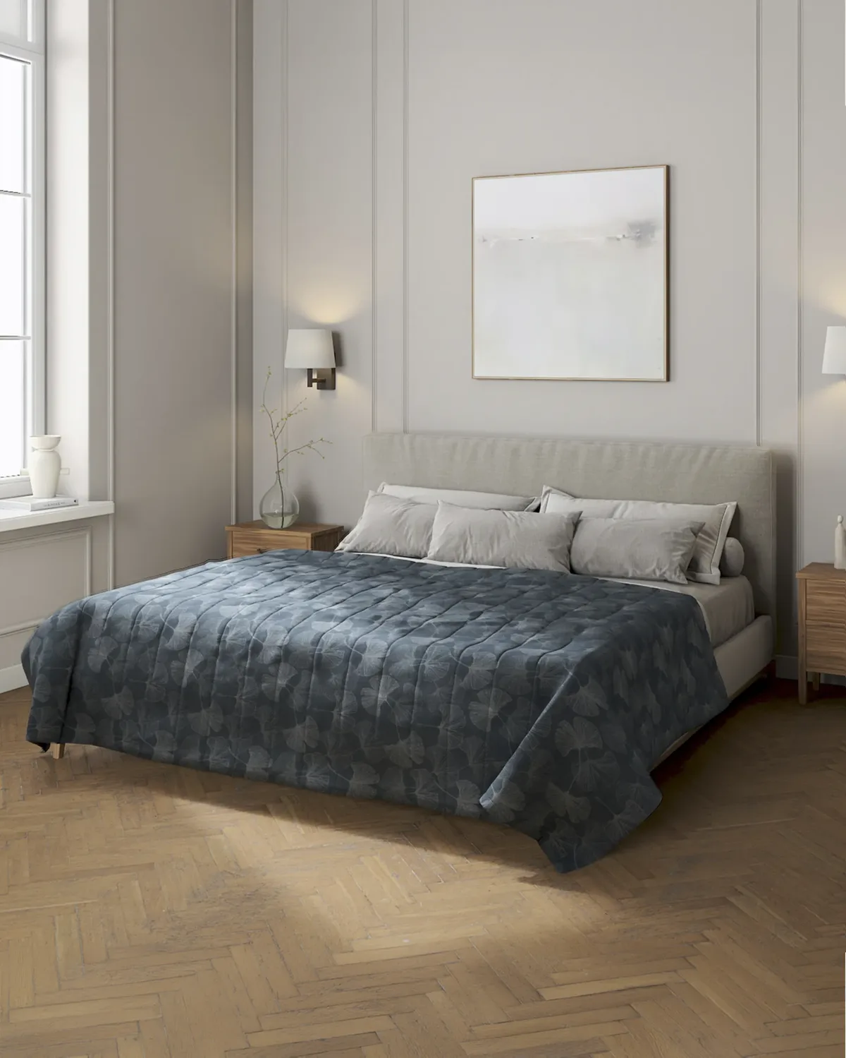 Tagesdecke mit Streifen-Steppung Farbe grau Stoff glänzend, gemustert van Dekoria – productfoto