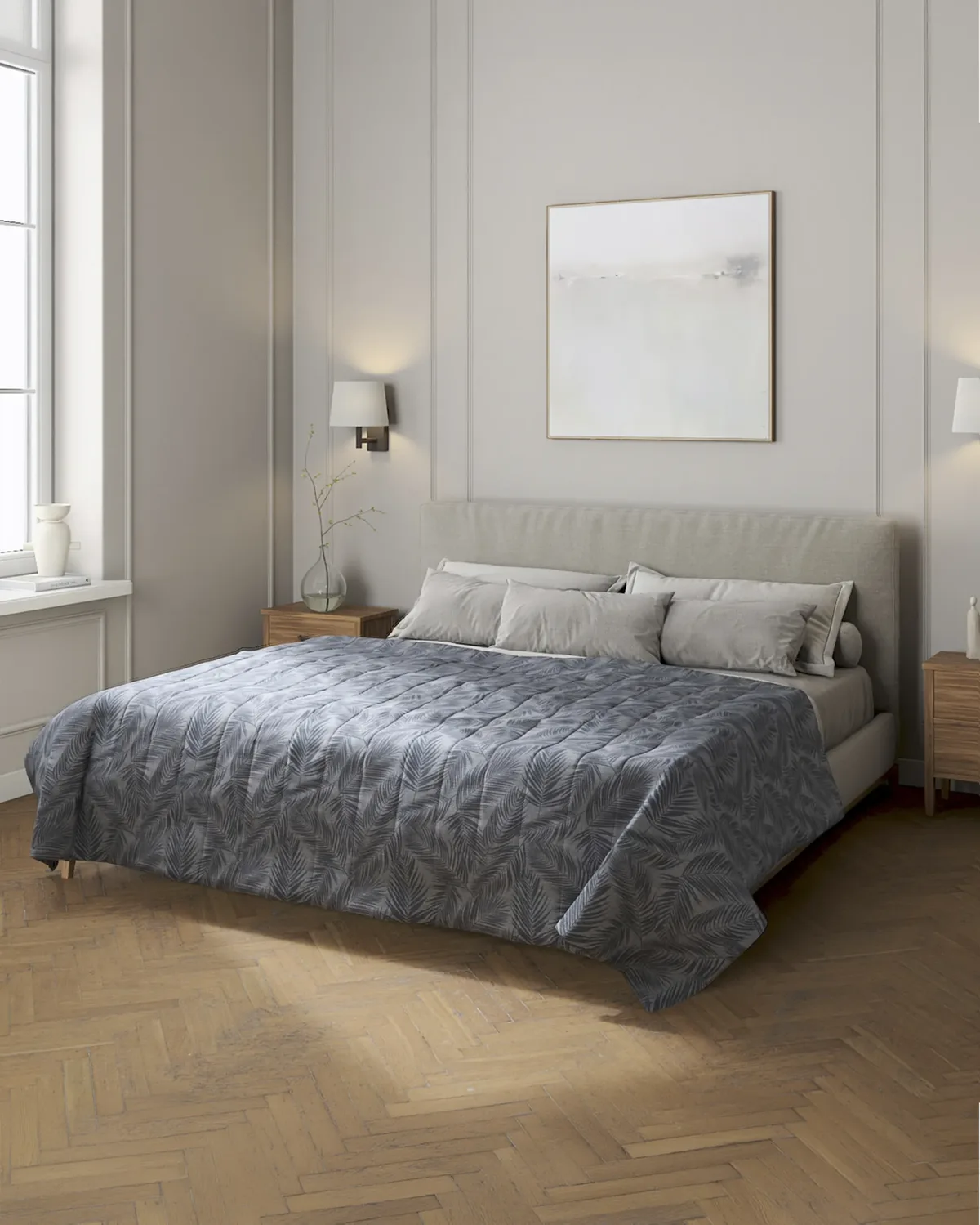 Tagesdecke mit Streifen-Steppung Farbe grau Stoff glänzend, gemustert van Dekoria – productfoto