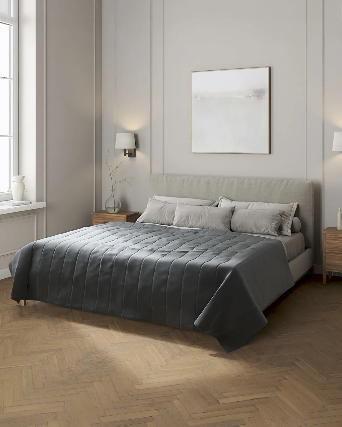 Tagesdecke mit Streifen-Steppung Farbe grau Stoff samt van Dekoria – productfoto