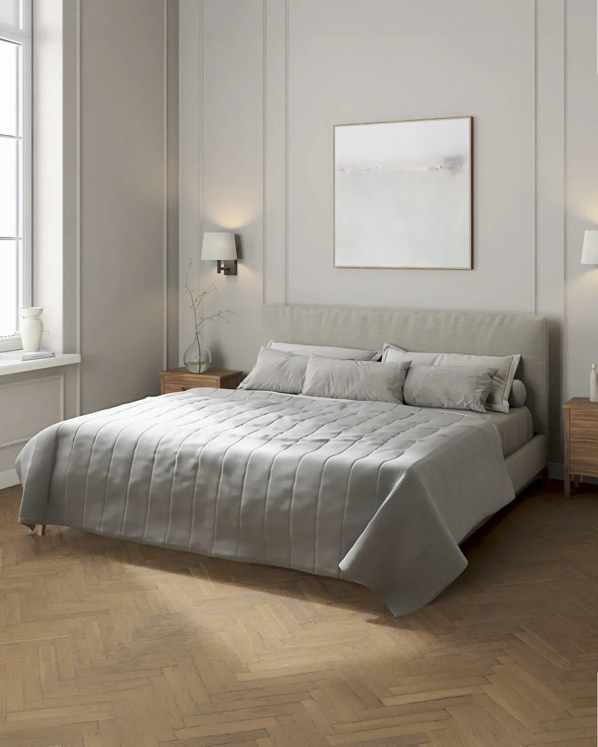 Tagesdecke mit Streifen-Steppung Farbe grau Stoff samt van Dekoria – productfoto