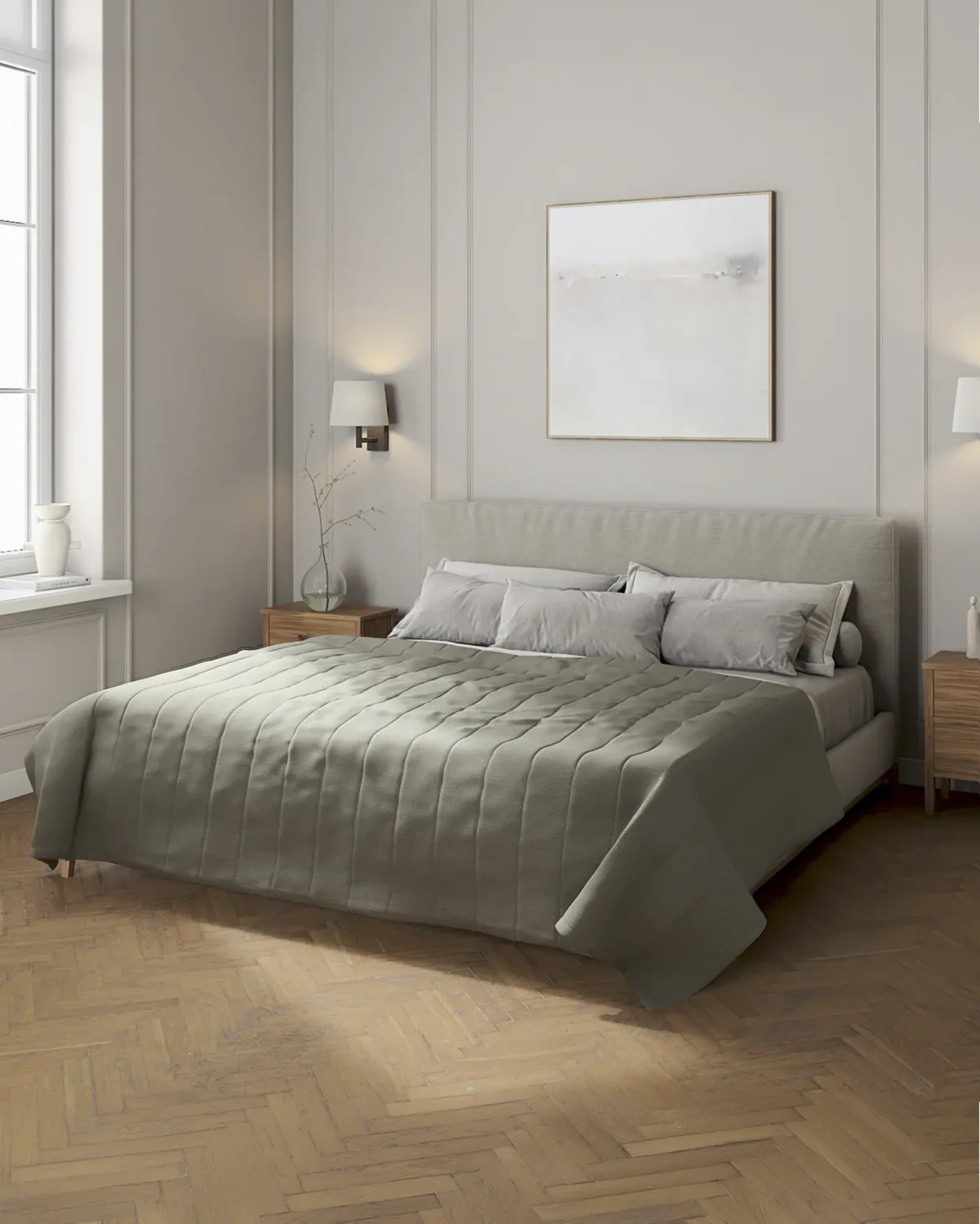 Tagesdecke mit Streifen-Steppung Farbe grau Stoff strukturiert van Dekoria – productfoto