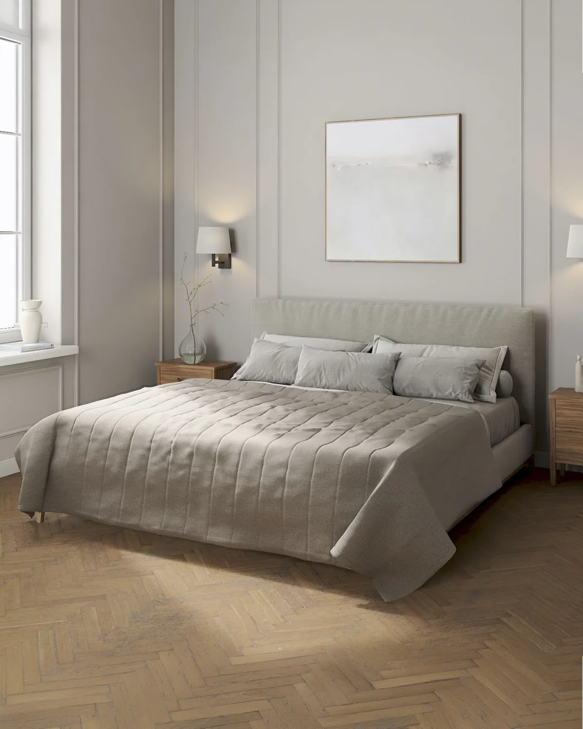 Tagesdecke mit Streifen-Steppung Farbe grau Stoff strukturiert van Dekoria – productfoto