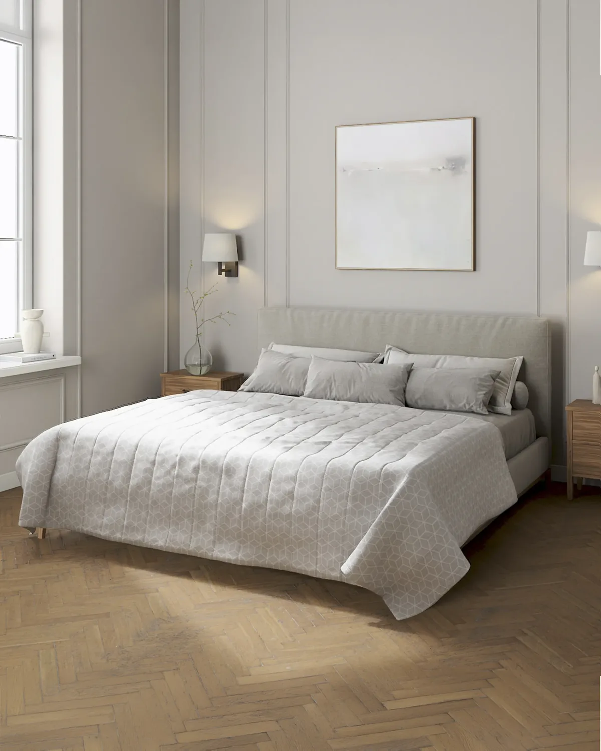 Tagesdecke mit Streifen-Steppung Farbe grau Stoff strukturiert, gemustert van Dekoria – productfoto