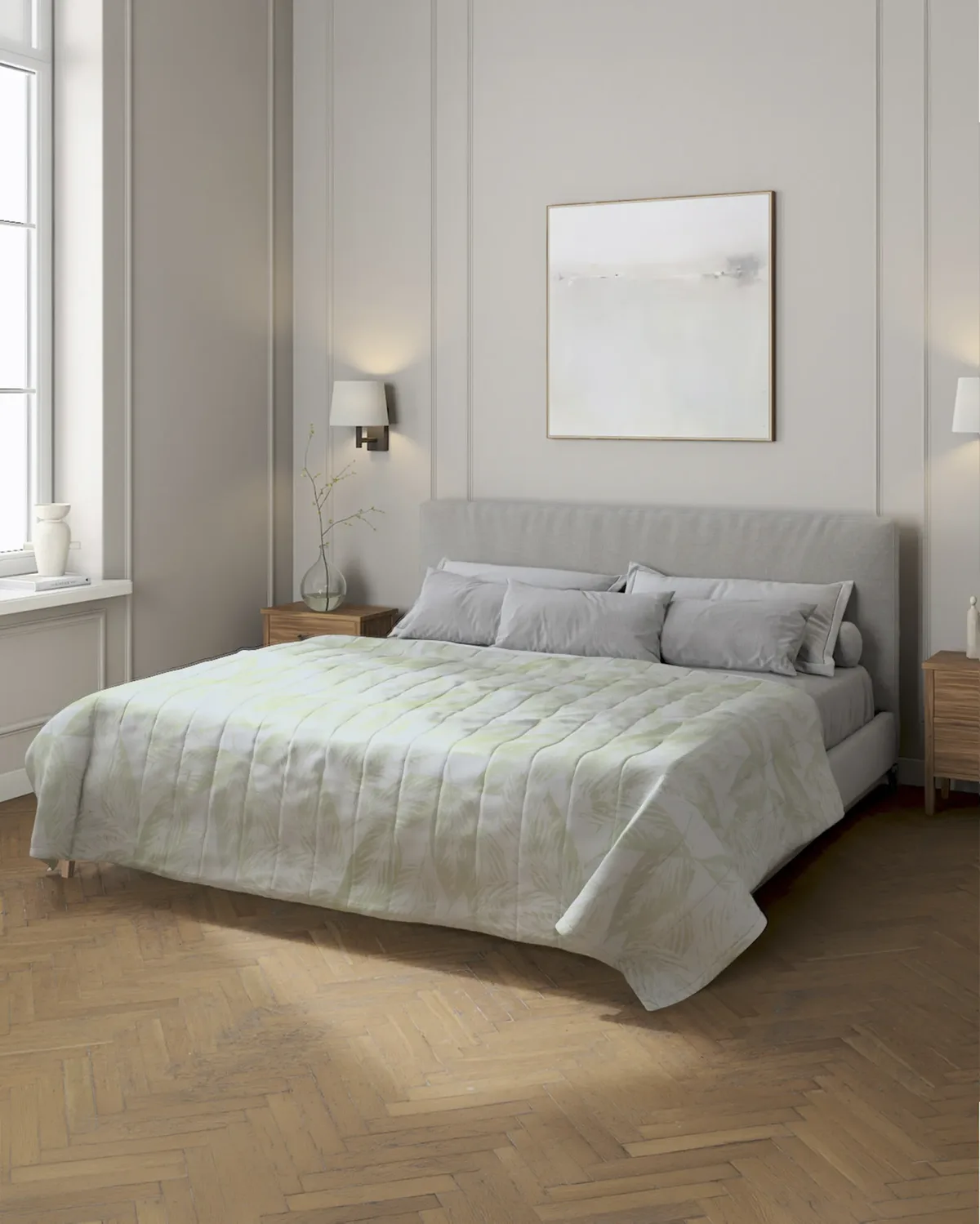 Tagesdecke mit Streifen-Steppung Farbe grün Stoff glänzend, strukturiert, gemustert van Dekoria – productfoto